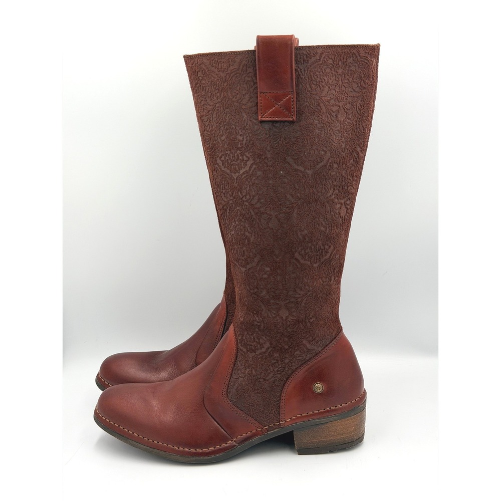 Neosens Boots Womens 39 Brown Leather Floral Embossed Tall Side Zip